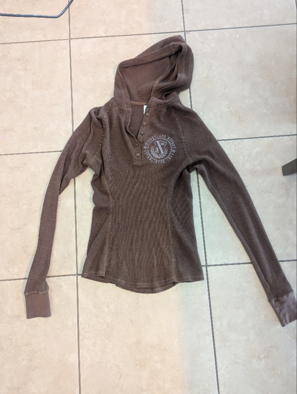 Disney Brown Waffle-Knit Hooded Henley